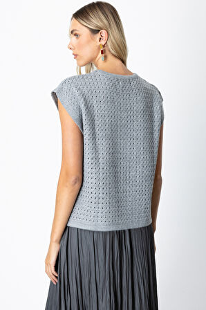 On Kadın Önü Bağlamalı Süveter 65337 Gri