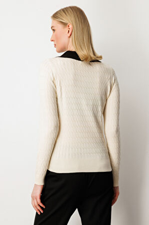 On Kadın Cep Detaylı Uzun Kollu Kazak 65313 Krem