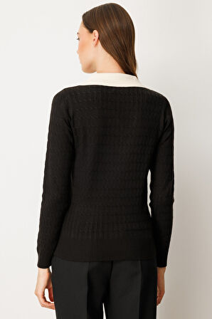 On Kadın Cep Detaylı Uzun Kollu Kazak 65313 Siyah