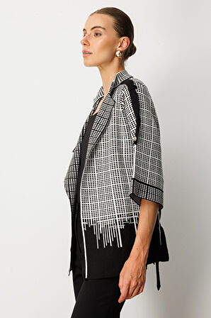 On Kadın Truvakar Kol Beli Kuşaklı Triko Hırka 65903 Siyah