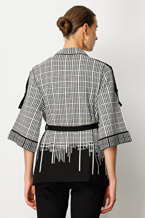 On Kadın Truvakar Kol Beli Kuşaklı Triko Hırka 65903 Siyah