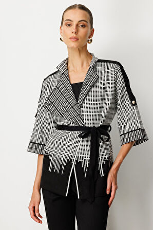 On Kadın Truvakar Kol Beli Kuşaklı Triko Hırka 65903 Siyah