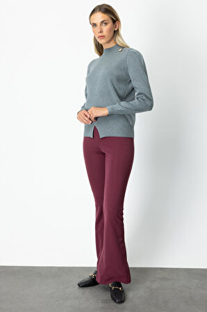 On Kadın Dik Yaka Düğme Detaylı Kazak 65331 Gri