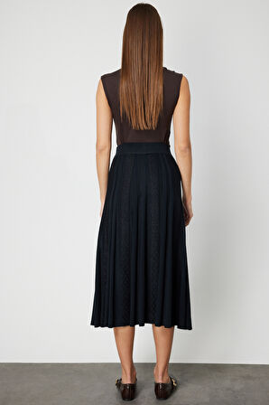 On Kadın Kadife Detaylı Pileli Maxi Boy Triko Etek 65201 Siyah