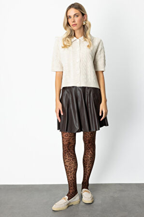 On Kadın Kısa Kollu Örme Hırka 65917 Bej