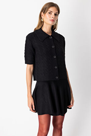 On Kadın Kısa Kollu Örme Hırka 65917 Siyah