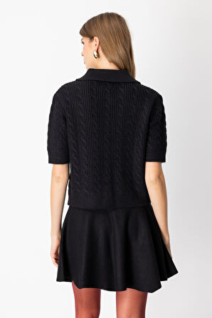 On Kadın Kısa Kollu Örme Hırka 65917 Siyah