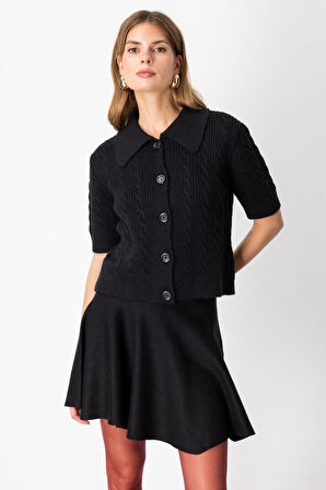 On Kadın Kısa Kollu Örme Hırka 65917 Siyah