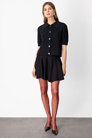 On Kadın Kısa Kollu Örme Hırka 65917 Siyah