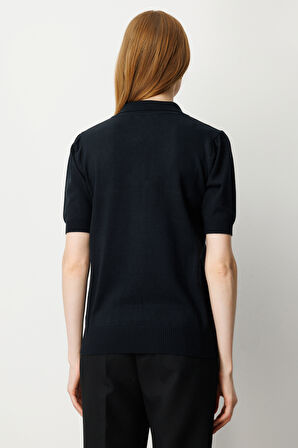 On Kadın Yakası Fermuarlı Kısa Kol Triko Kazak 65330 Siyah