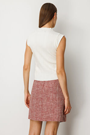 On Kadın Yanları Büzgülü Kolsuz Triko Kazak 65355 Ekru