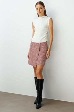 On Kadın Yanları Büzgülü Kolsuz Triko Kazak 65355 Ekru