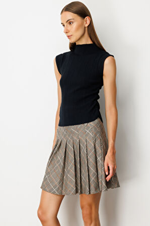 On Kadın Yanları Büzgülü Kolsuz Triko Kazak 65355 Siyah