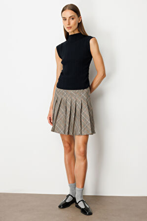 On Kadın Yanları Büzgülü Kolsuz Triko Kazak 65355 Siyah