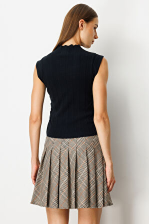 On Kadın Yanları Büzgülü Kolsuz Triko Kazak 65355 Siyah