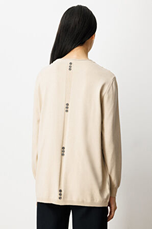 On Kadın Kabartma Desenli Cepli Triko Kazak 65344 Bej