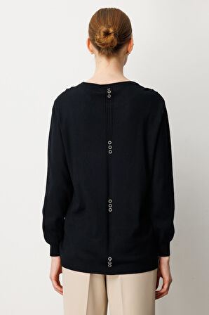 On Kadın Kabartma Desenli Cepli Triko Kazak 65344 Siyah