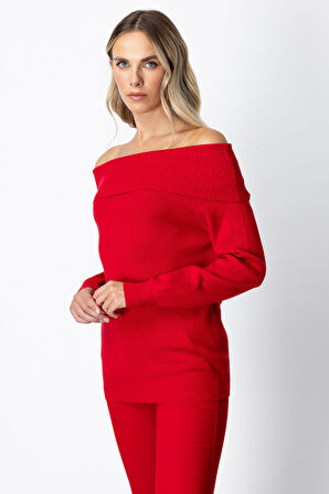On Kadın Madonna Yaka Triko Kazak 65380 Kırmızı