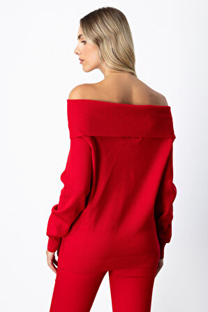 On Kadın Madonna Yaka Triko Kazak 65380 Kırmızı