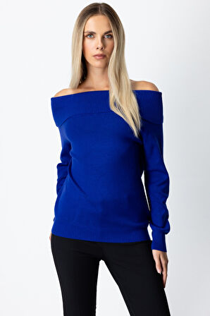 On Kadın Madonna Yaka Triko Kazak 65380 Saks