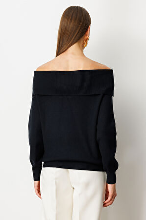 On Kadın Madonna Yaka Triko Kazak 65380 Siyah