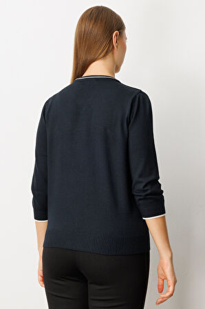 On Kadın Yakası Fularlı Triko Kazak 65352 Siyah