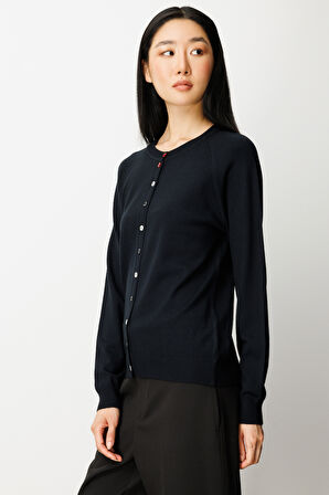 On Kadın Renkli Düğmeli Sıfır Yaka Triko Hırka 65921 Siyah