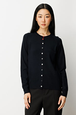 On Kadın Renkli Düğmeli Sıfır Yaka Triko Hırka 65921 Siyah