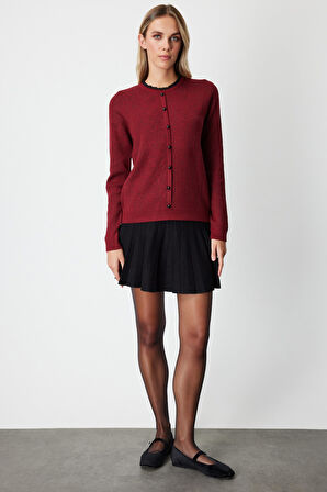 On Kadın Fırfır Detaylı Triko Kazak 65368 Bordo