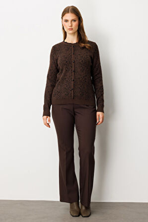 On Kadın Fırfır Detaylı Triko Kazak 65368 Kahverengi