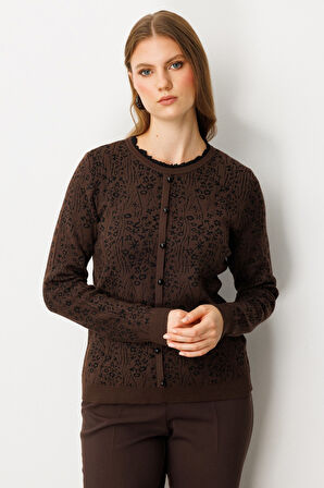 On Kadın Fırfır Detaylı Triko Kazak 65368 Kahverengi