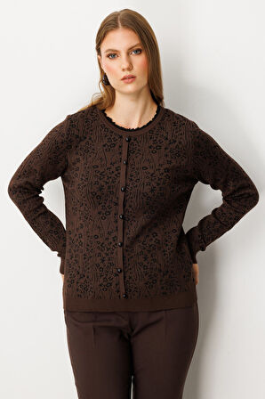 On Kadın Fırfır Detaylı Triko Kazak 65368 Kahverengi