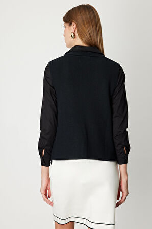 On Kadın Önü Açık Uzun Örme Yelek 65908 Siyah