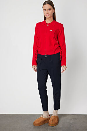 On Kadın Yanları Büzgü Detaylı Fermuarlı Hırka 63923 Kırmızı