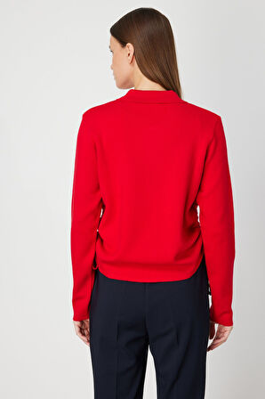 On Kadın Yanları Büzgü Detaylı Fermuarlı Hırka 63923 Kırmızı