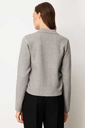 On Kadın Yanları Büzgü Detaylı Fermuarlı Hırka 63923 Gri