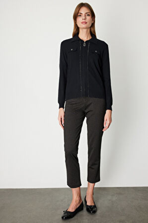 On Kadın Taş Şeritli Triko Hırka 65922 Siyah