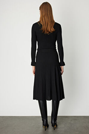 On Kadın Piliseli Midi Triko Etek 69201 Siyah