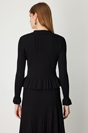 On Kadın V Yaka Süs Düğmeli Triko Hırka 69905 Siyah