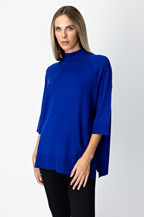 On Kadın Arkası Düğmeli Truvakar Kol Kazak 65310 Saks