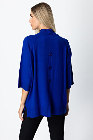 On Kadın Arkası Düğmeli Truvakar Kol Kazak 65310 Saks