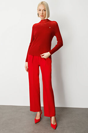 On Kadın Aksesuar Detaylı Triko Kazak 60346 Kırmızı