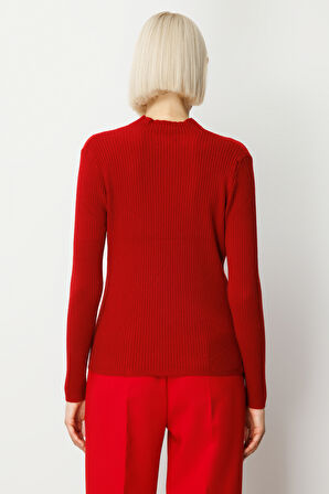 On Kadın Aksesuar Detaylı Triko Kazak 60346 Kırmızı