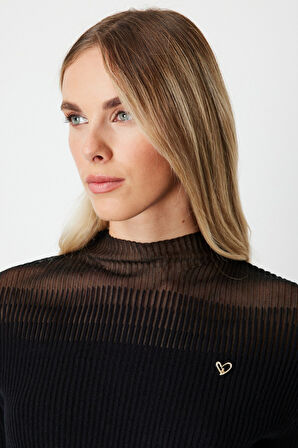 On Kadın Aksesuar Detaylı Triko Kazak 60346 Siyah