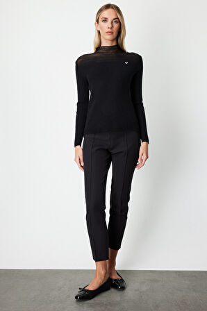 On Kadın Aksesuar Detaylı Triko Kazak 60346 Siyah