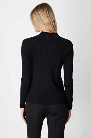 On Kadın Aksesuar Detaylı Triko Kazak 60346 Siyah