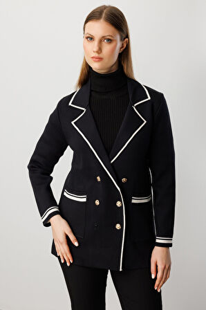 On Kadın Büyük Beden Ceket Yaka Torba Cepli Hırka 60906 Siyah