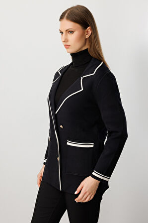 On Kadın Büyük Beden Ceket Yaka Torba Cepli Hırka 60906 Siyah