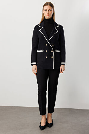 On Kadın Büyük Beden Ceket Yaka Torba Cepli Hırka 60906 Siyah