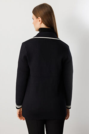 On Kadın Büyük Beden Ceket Yaka Torba Cepli Hırka 60906 Siyah